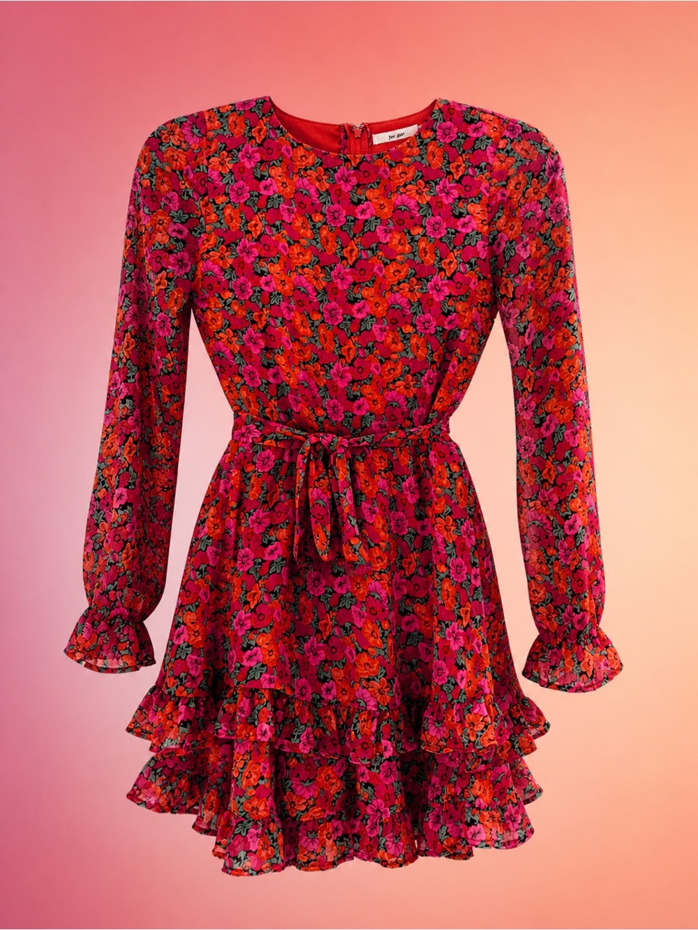 Mi Ami Red Floral Tiered Ruffled
Mini Party Dress